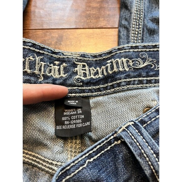 Archair Denim Mens Metal Studded Y2K Straight Leg Embroidered Jeans 36x34 - Picture 3 of 10